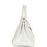 Pre-owned Hermes Birkin Club 35 White and Gris Perle Clemence and Sanguine Lizard Palladium Hardware