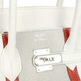 Pre-owned Hermes Birkin Club 35 White and Gris Perle Clemence and Sanguine Lizard Palladium Hardware