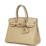 Pre-owned Hermes Birkin 30 Parchemin Ostrich Gold Hardware