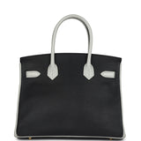 Pre-owned Hermes Special Order (HSS) Birkin 30 Black and Gris Perle Chevre Mysore Brushed Gold Hardware