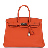 Pre-owned Hermes Birkin 35 Orange Togo Palladium Hardware