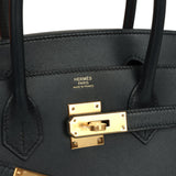 Pre-owned Hermes Birkin Sellier 30 Bleu Minuit Monsiuer Gold Hardware