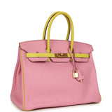 Pre-owned Hermes Special Order (HSS) Birkin 35 5P Bubblegum and Lime Swift Gold Hardware