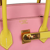 Pre-owned Hermes Special Order (HSS) Birkin 35 5P Bubblegum and Lime Swift Gold Hardware