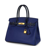 Pre-owned Hermes Special Order (HSS) Birkin 30 Bleu Electric and Bleu Saphir Epsom Brushed Gold Hardware