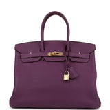 Pre-owned Hermes Birkin 35 Anemone Togo Gold Hardware