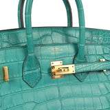 Hermes Birkin 25 Bleu Paon Matte Alligator Gold Hardware