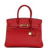 Pre-owned Hermes Birkin 30 Rouge Casaque Epsom Gold Hardware