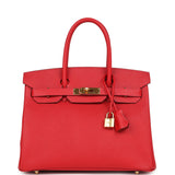 Pre-owned Hermes Birkin 30 Rouge Casaque Epsom Gold Hardware