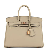 Hermes Birkin 25 Gris Tourterelle Togo Rose Gold Hardware