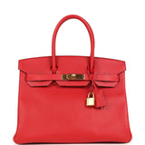 Pre-owned Hermes Birkin 30 Rouge Casaque Epsom Gold Hardware