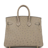 Pre-owned Hermes Birkin 25 Gris Tourterelle Ostrich Gold Hardware
