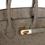 Pre-owned Hermes Birkin 25 Gris Tourterelle Ostrich Gold Hardware