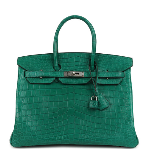 Pre-owned Hermes Birkin 35 Malachite Matte Niloticus Crocodile Palladium Hardware