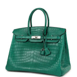 Pre-owned Hermes Birkin 35 Malachite Matte Niloticus Crocodile Palladium Hardware
