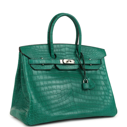 Pre-owned Hermes Birkin 35 Malachite Matte Niloticus Crocodile Palladium Hardware