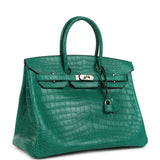 Pre-owned Hermes Birkin 35 Malachite Matte Niloticus Crocodile Palladium Hardware