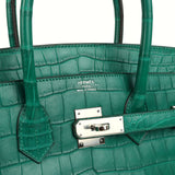 Pre-owned Hermes Birkin 35 Malachite Matte Niloticus Crocodile Palladium Hardware