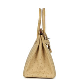 Pre-owned Hermes Birkin 30 Parchemin Ostrich Palladium Hardware