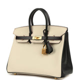 Pre-owned Hermes Special Order (HSS) Birkin 25 Craie and Black Epsom Brushed Gold Hardware