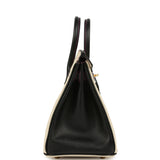 Pre-owned Hermes Special Order (HSS) Birkin 25 Craie and Black Epsom Brushed Gold Hardware