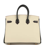 Pre-owned Hermes Special Order (HSS) Birkin 25 Craie and Black Epsom Brushed Gold Hardware