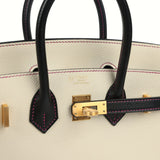 Pre-owned Hermes Special Order (HSS) Birkin 25 Craie and Black Epsom Brushed Gold Hardware