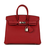 Pre-owned Hermes Birkin 25 Rouge Casaque Togo Palladium Hardware