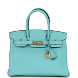 Hermes Birkin 30 Bleu Atoll Clemence Gold Hardware