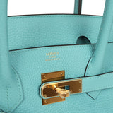 Hermes Birkin 30 Bleu Atoll Clemence Gold Hardware