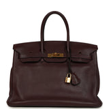 Pre-owned Hermes Birkin 35 Prune Clemence Gold Hardware