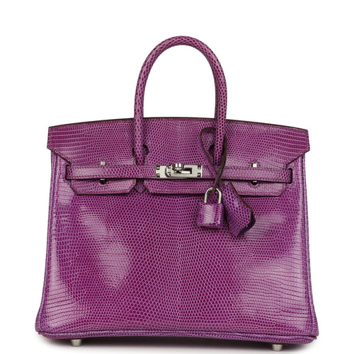 Pre-owned Hermes Birkin 25 Violet Varanus Niloticus Lizard Palladium Hardware
