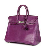 Pre-owned Hermes Birkin 25 Violet Varanus Niloticus Lizard Palladium Hardware