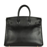 Vintage Hermes Birkin 35 Black Box Brushed Gold Hardware