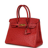 Pre-owned Hermes Birkin 30 Rouge Vif Ostrich Gold Hardware