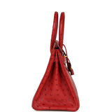 Pre-owned Hermes Birkin 30 Rouge Vif Ostrich Gold Hardware