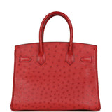 Pre-owned Hermes Birkin 30 Rouge Vif Ostrich Gold Hardware