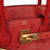 Pre-owned Hermes Birkin 30 Rouge Vif Ostrich Gold Hardware