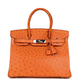 Pre-owned Hermes Birkin 30 Tangerine Ostrich Palladium Hardware