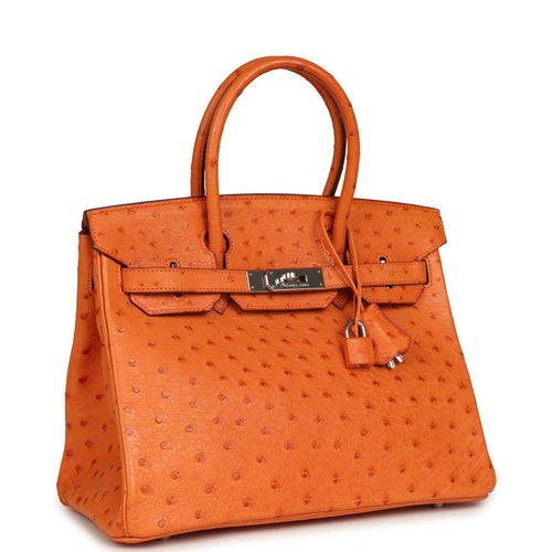 Pre-owned Hermes Birkin 30 Tangerine Ostrich Palladium Hardware