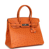 Pre-owned Hermes Birkin 30 Tangerine Ostrich Palladium Hardware