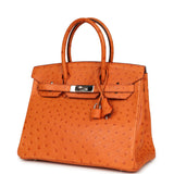 Pre-owned Hermes Birkin 30 Tangerine Ostrich Palladium Hardware