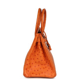 Pre-owned Hermes Birkin 30 Tangerine Ostrich Palladium Hardware