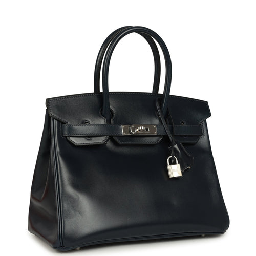 Pre-owned Hermes Birkin 30 Bleu Marine Box Palladium Hardware