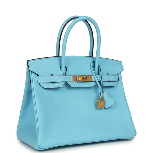 Pre-owned Hermes Birkin 30 Celeste Epsom Gold Hardware