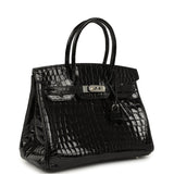 Pre-owned Hermes Birkin 30 Black Shiny Crocodile Niloticus Palladium Hardware