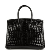 Pre-owned Hermes Birkin 30 Black Shiny Crocodile Niloticus Palladium Hardware