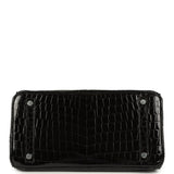 Pre-owned Hermes Birkin 30 Black Shiny Crocodile Niloticus Palladium Hardware