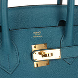 Pre-owned Hermes Birkin 30 Cobalt Togo Gold Hardware
