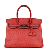 Pre-owned Hermes Birkin 30 Bougainvillea Ostrich Palladium Hardware